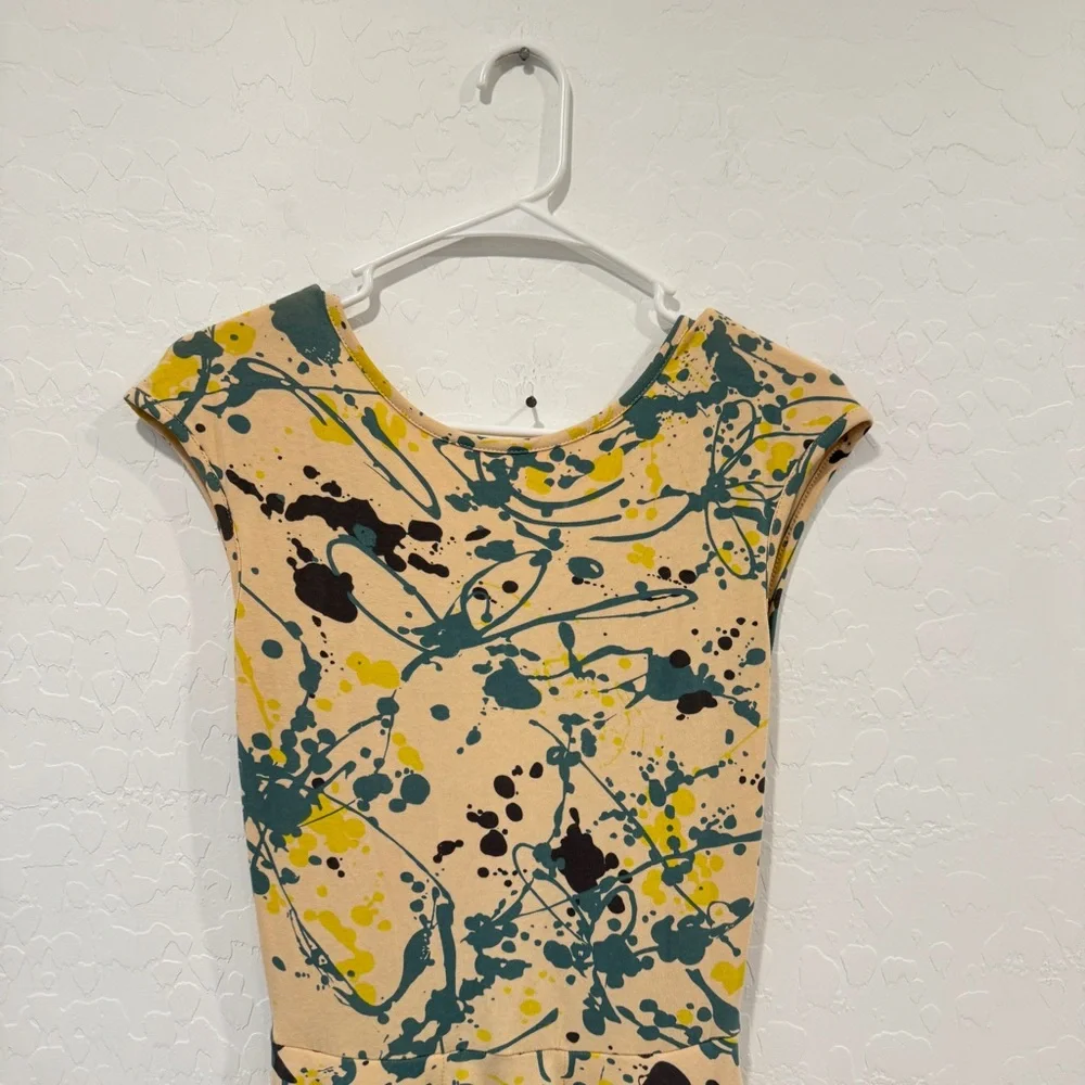 Effie’s Heart Swing Dress Womens XS Paint Splatter Cotton Blend Cap Sleeve Artsy